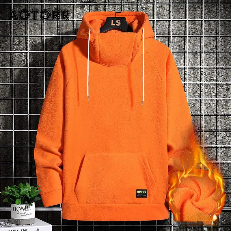 

New Autumn Hoodies Men Fleece Lamb Thick Pullover Fashion Male Solid Color Loose Harajuku Sweatshirt Turtleneck Jacket M-5XL