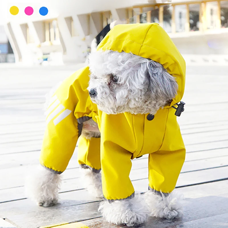 

Pet Dog Raincoat Puppy Four Feet Hooded Jumpsuit Reflective Waterproof Jacket Fashion Outdoor Breathable Clothes For Small Dogs