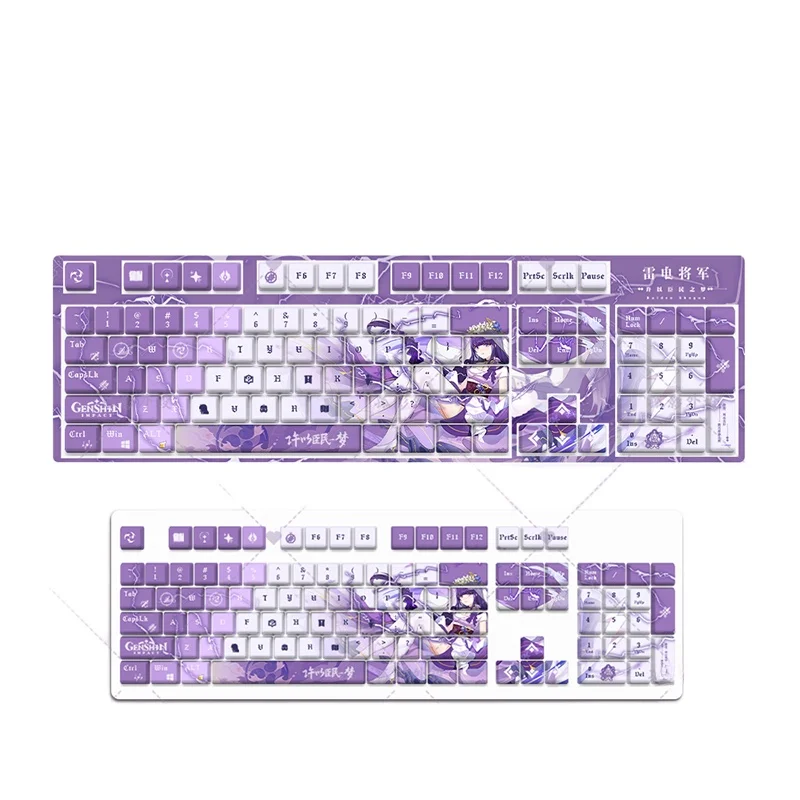 129 ключей/набор Genshin Impact Raiden Shogun PBT Keycaps для механической клавиатуры игры подарок