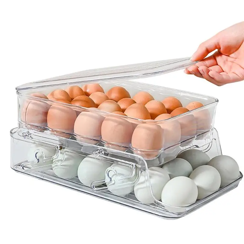 

Egg Container For Refrigerator Refrigerator Egg Rack Double Layer Egg Tray Large Egg Storage Container Egg Bin for BBQ Parties