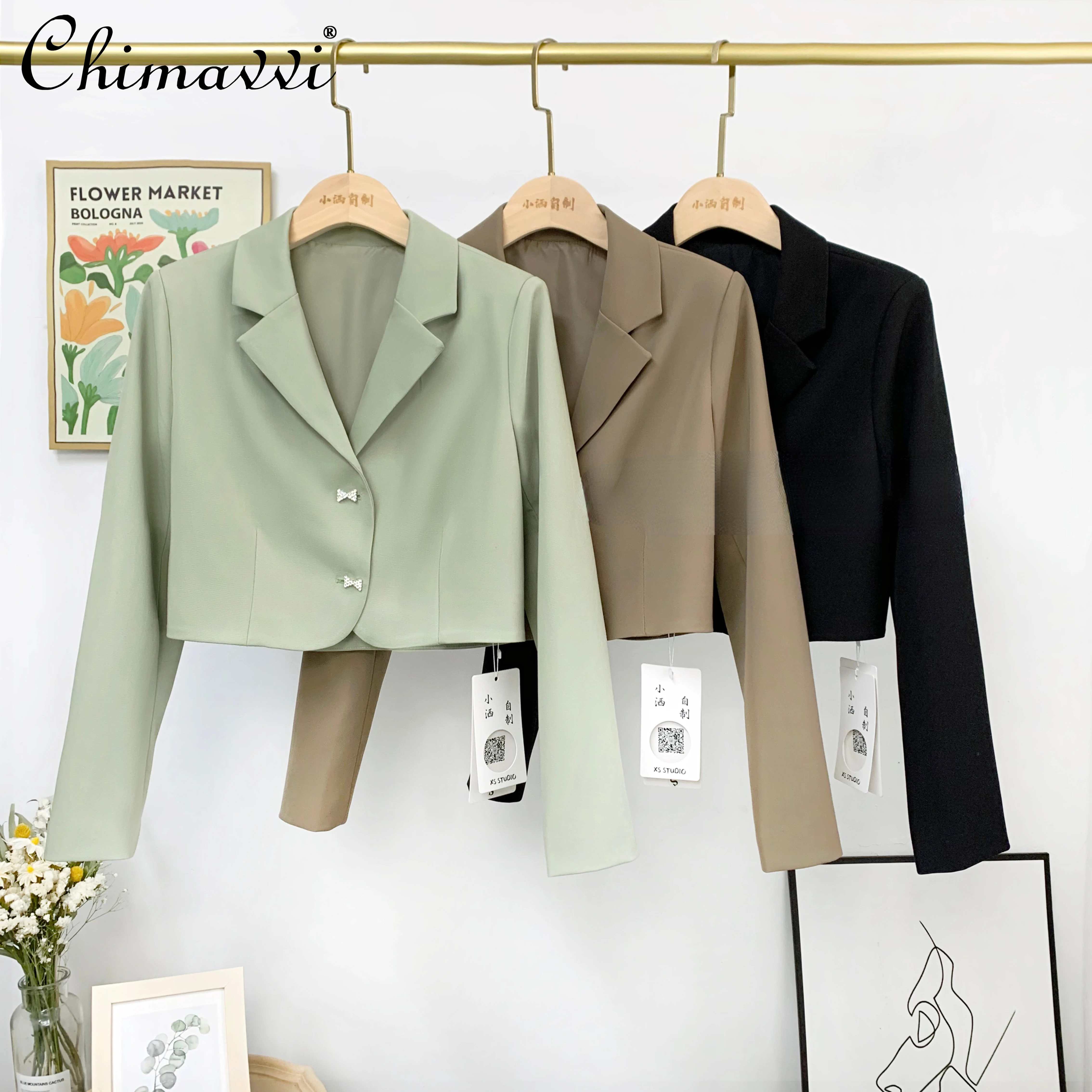 French Style Suit Jacket for Women 2022 Early Autumn New High-end Casual Design Temperament Slimming Short Long Sleeve Coat