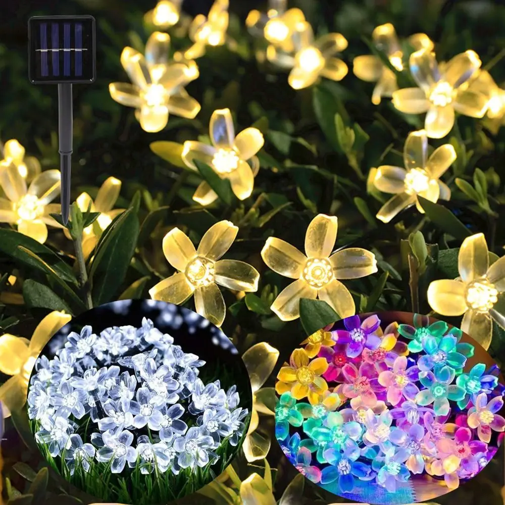 

5M/7M/12M Solar Garden Light Flower Lighting Cherry Blossom Christmas Chain Lamp 8Mode 20/50/100LED Fairy String Lights
