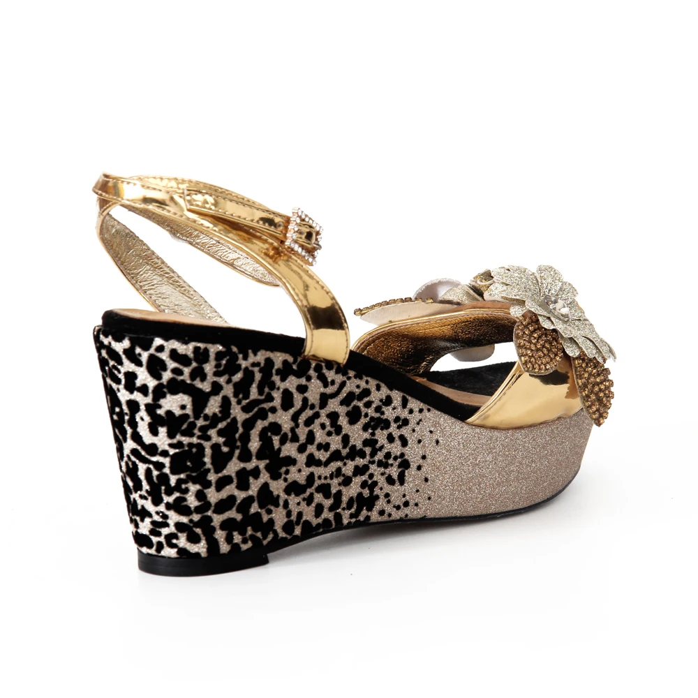 Gold with Black Wedge rhinestones Sandals Shoes for Women 2022 Designer Luxury Brand platform flower Sandal Woman Summer Fashion