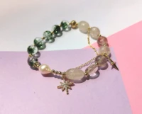fashion women bracelet multi layer chain lucky star pendant natural stone green ghost crystal quartz rutilated plate ethnic gift