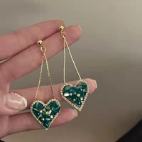long tassel green rhinestone pendant earrings women gift jewelry korean fashion modern womens earrings 2022