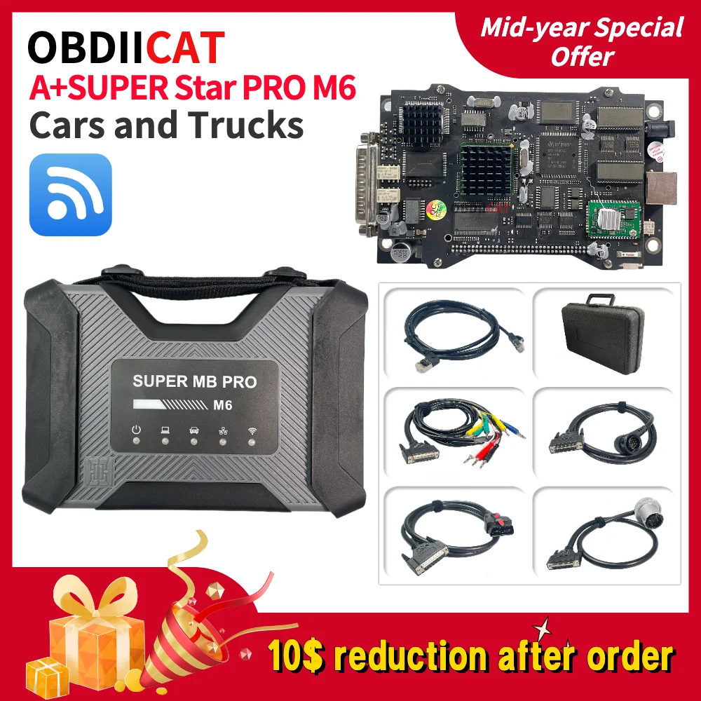 

2022 New Arrival SUPER MB PRO M6 Wireless Star Diagnosis Tool with Multiplexer + Lan Cable + OBD2 16pin Main Test Cable For Car