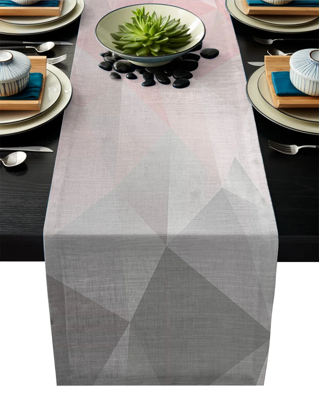 Geometrico rosa grigio gradiente triangolo lino cotone Runner da tavola festa di nozze Runner da tavola sala da pranzo ristorante tavolo Gadget