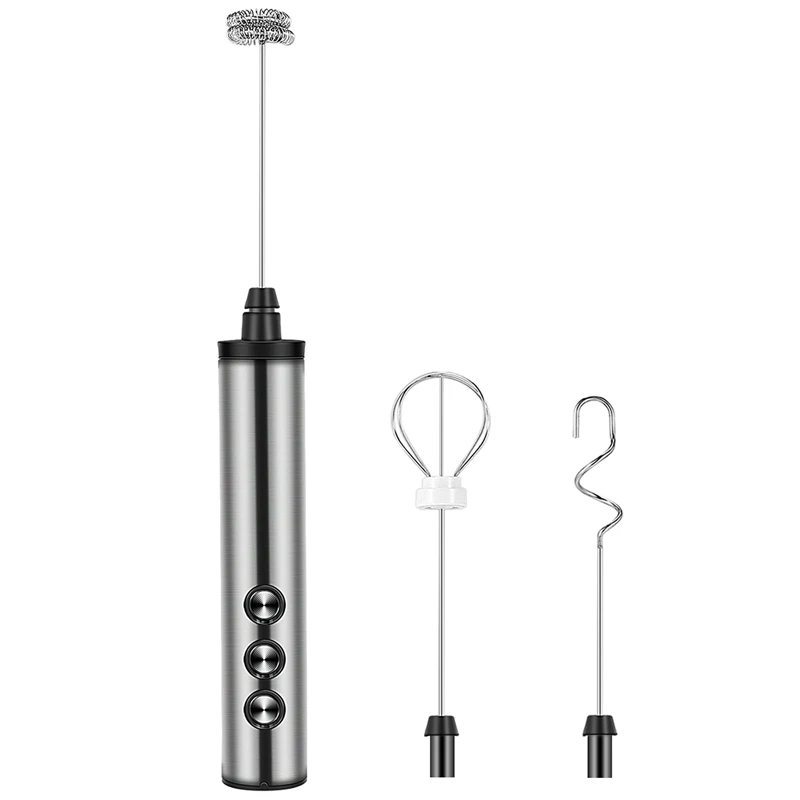 

USB Electric Milk Frother 3 Speeds Cappuccino Coffee Foamer 3 Whisk Handheld Egg Beater Hot Chocolate Latte Drink Mixer