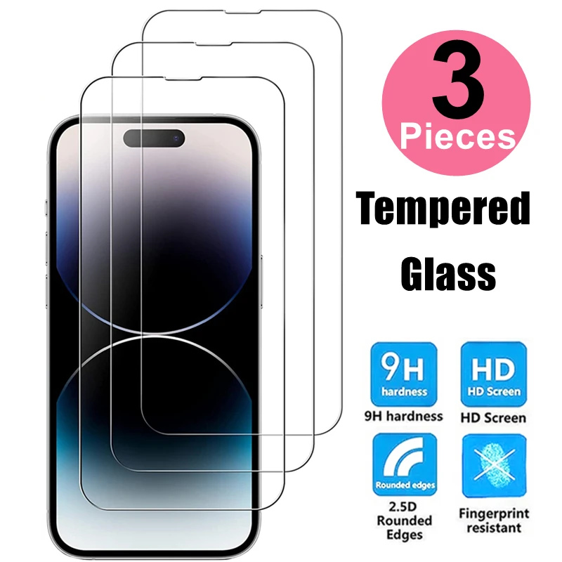 

3Pcs Tempered Glass for IPhone 15 14 13 12 11 Pro Max Screen Protector for IPhone 13 Pro Max Mini X XS XR SE 7 8 15 Plus Glass