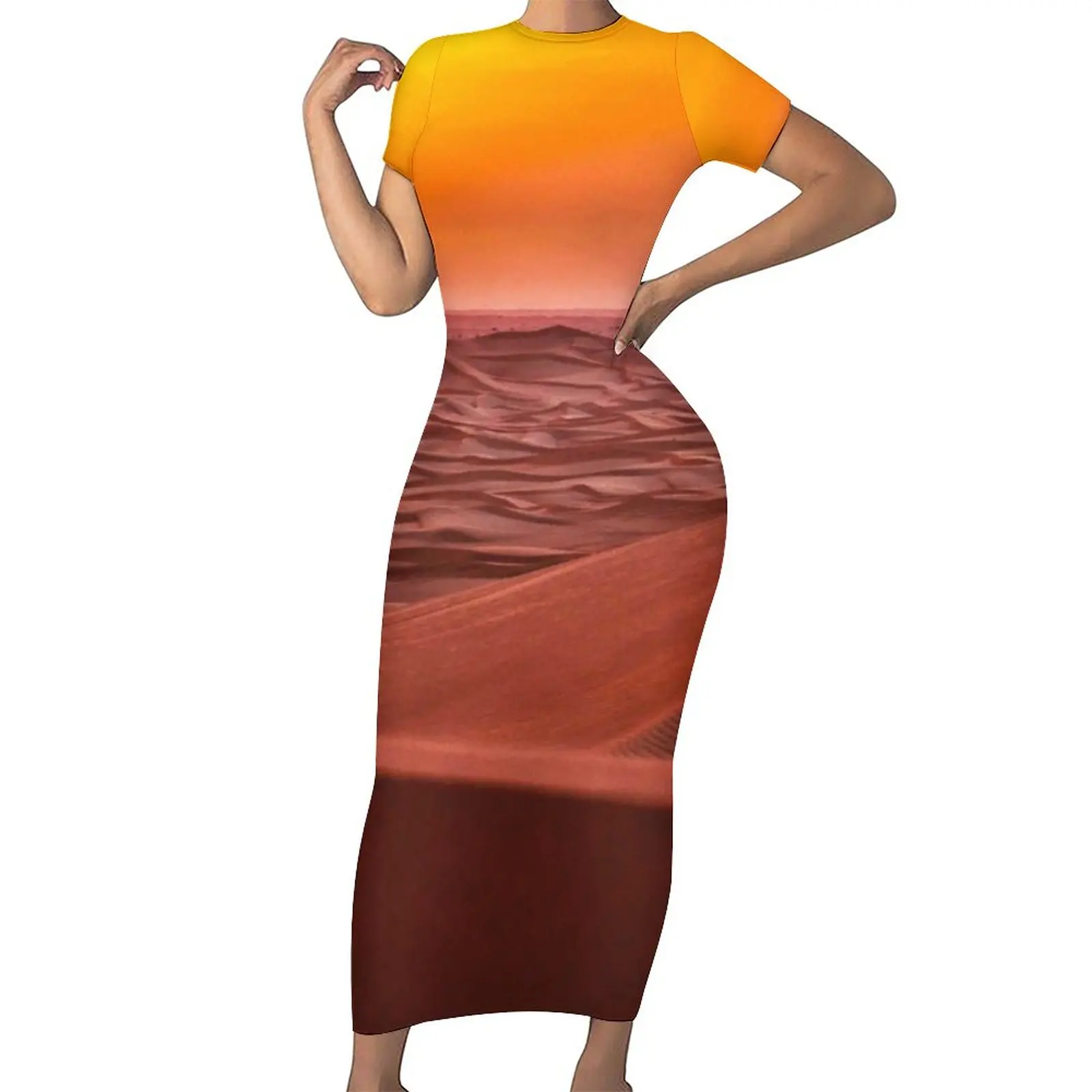 

Desert Landscape Dress Female Sand Dune Aesthetic Bodycon Dress Holiday Short Sleeve Club Maxi Dresses Graphic Oversized Vestido