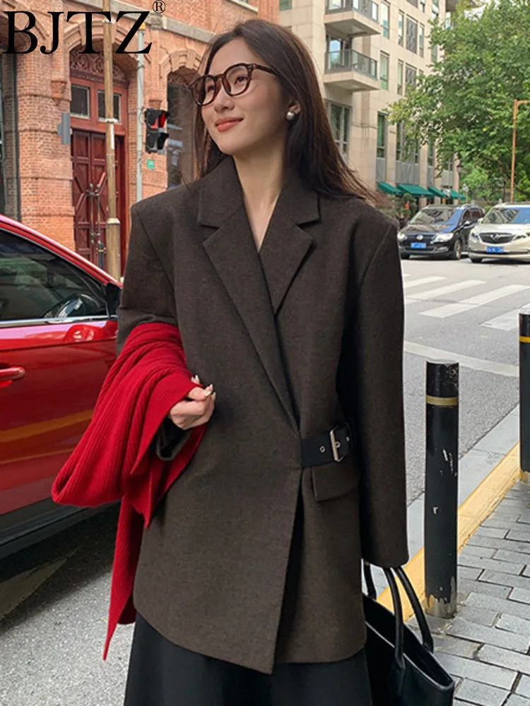 BZVW High Street блейзер женский с зубцами сплошной цвет со сборкой на талии