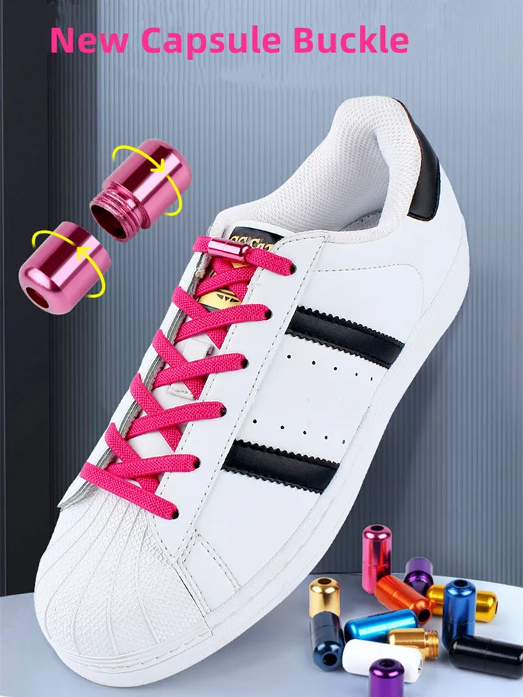 

1Pair 17Colors Elastic Laces Sneakers Round Capsule Metal Lock No Tie Shoelace Kids and Adult Quick Lace Cords Lazy Shoestrings