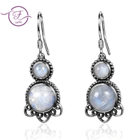 silver pendant earrings 5mm 9mm round natural moonstone cute cat ear earrings for women fashion wedding gift