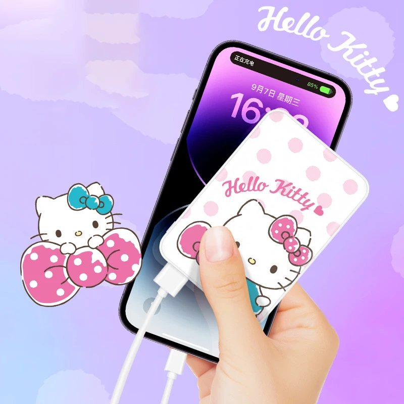

Sanrio 5000mAh Power Bank Anime Kuromi Hello Kitty Kawaii Wireless Dual Interface Cartoon External Battery Portable Charging