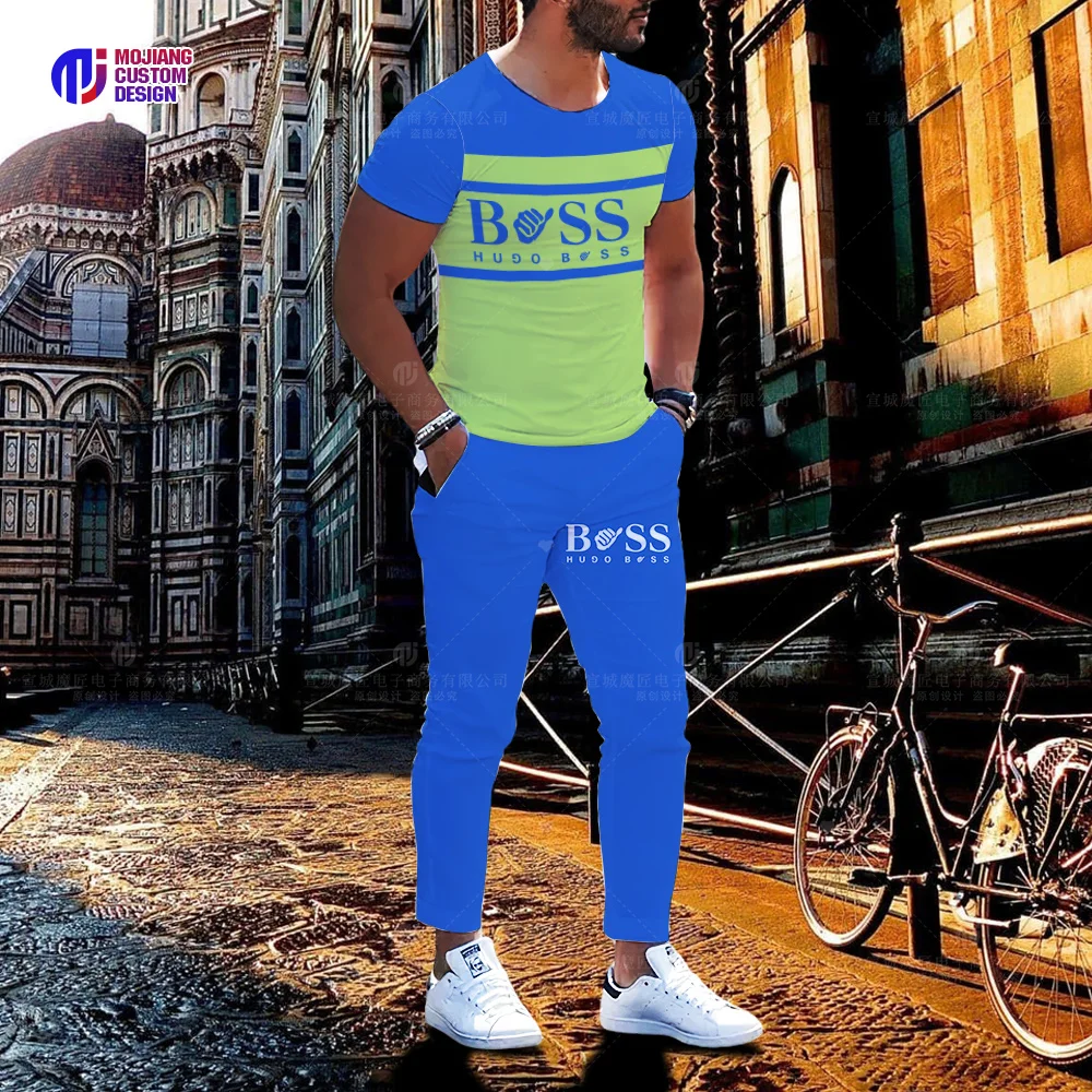 Men's Short Sleeve T-Shirt Loose O Neck Fashion Top Set 3D Printing Brand Series Youth Casual Harajuku Loose Top Trousers