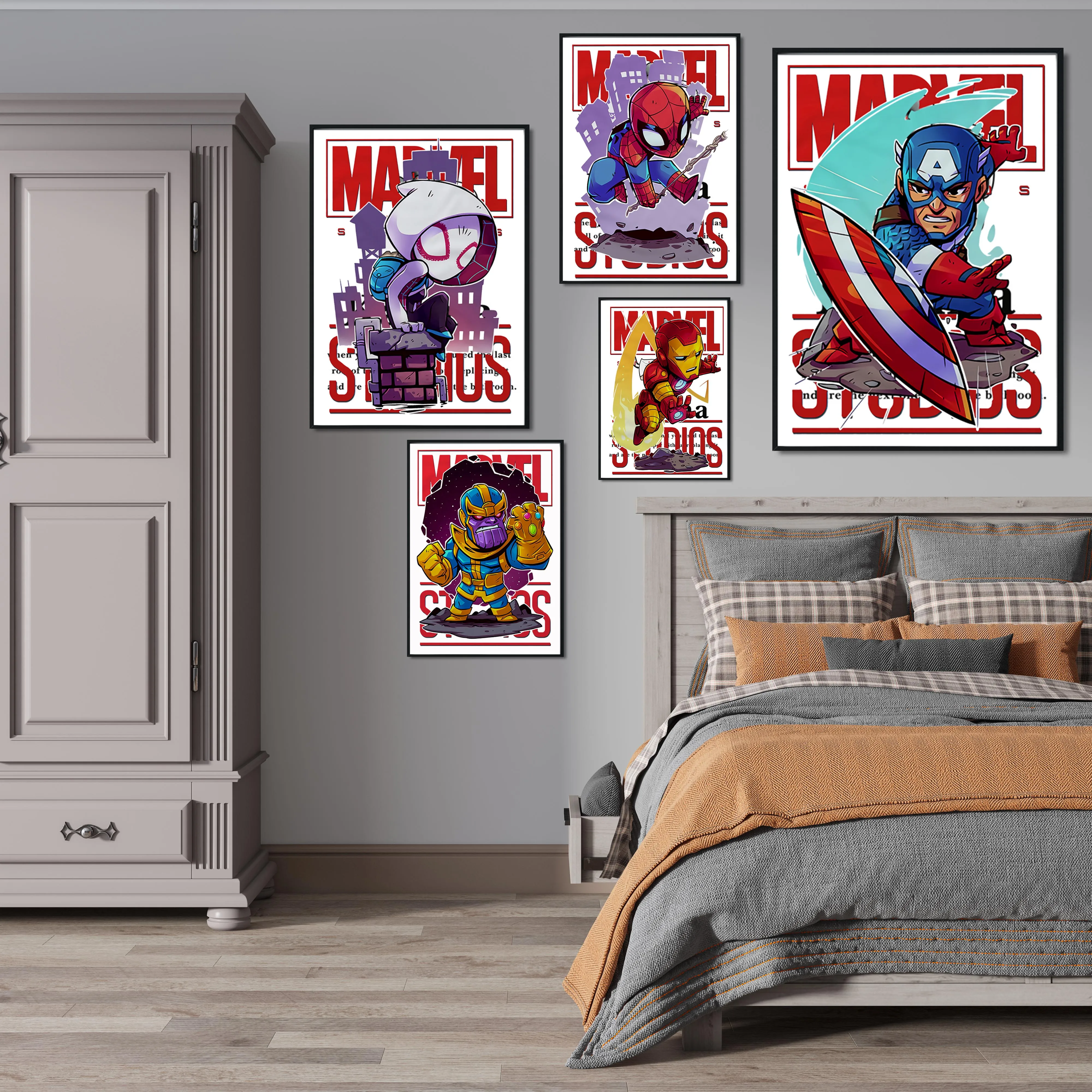 

Постер по мотивам фильма «Супергерои Марвел» на 10-ю годовщину, Постер с золотом, домашний настенный художественный декор для детской комнат...