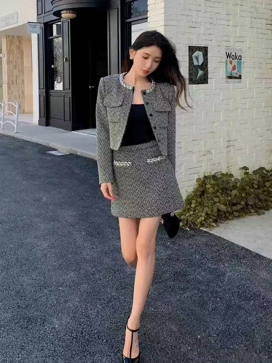 Осень-зима Zhao Liying's стиль стразы бусины для ногтей черно-белая темно-серая