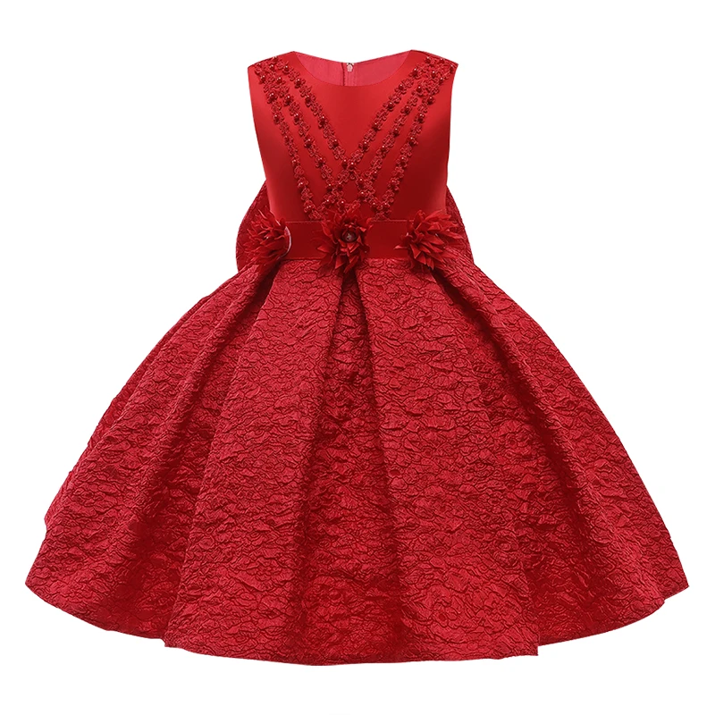 

Girl's first birthday communion birthday party dress Girl baby dress 2021 new nail bead embroidered bow princess dress