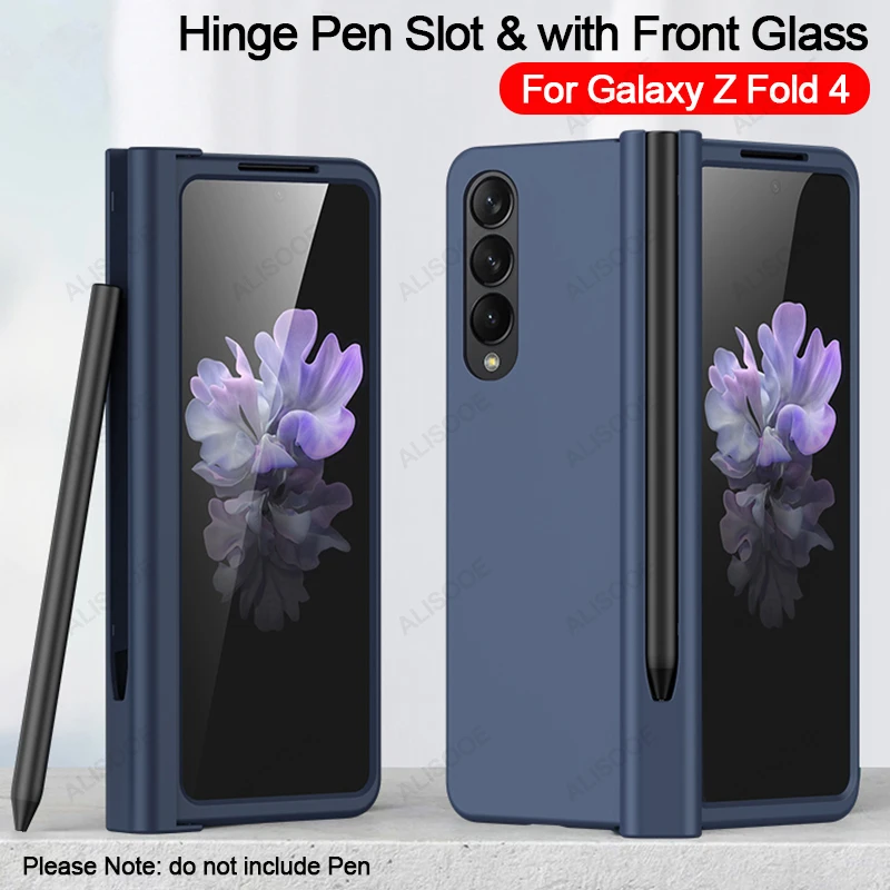 

Capa for Samsung Galaxy Z Fold 4 5G Case Pen Slot Hinge Front Screen Glass Film Protection Cover for Samsung Z Fold 4 Hinge Case