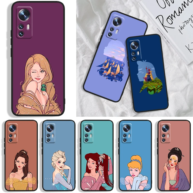 

Beautiful princess Phone Case For Xiaomi Mi A1(5X) A2(6X) A3(CC9E) Play Mix 3 8 9 9T Note 10 Lite Pro SE Black Iuxury Back Soft