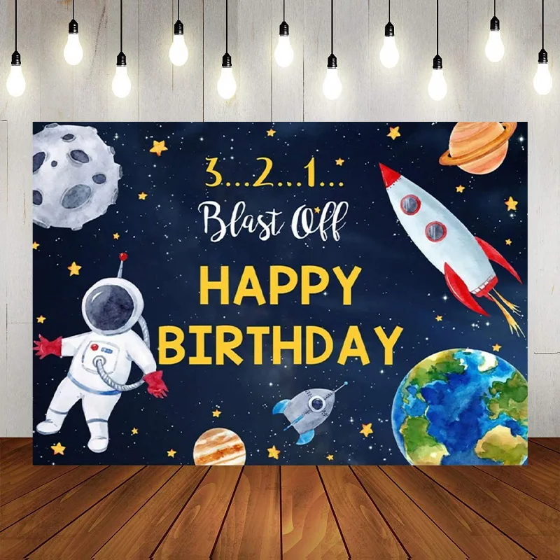 

Outer Space Astronaut Rocket Backdrop Astrology Astronomy Planet Galaxy Happy Birthday Party Photography Background Banner Decor