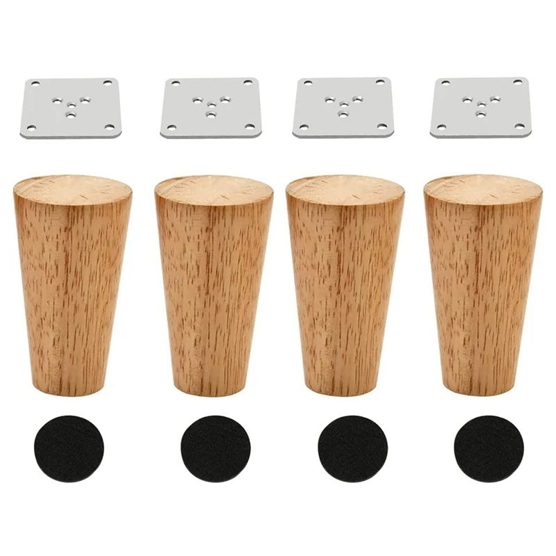 

Wood 4 Inch Furniture Legs Set Of 4 Round Solid Mid Couch Feet Replacement Legs For Sofa Dresser Cabinet Bed Home DIY