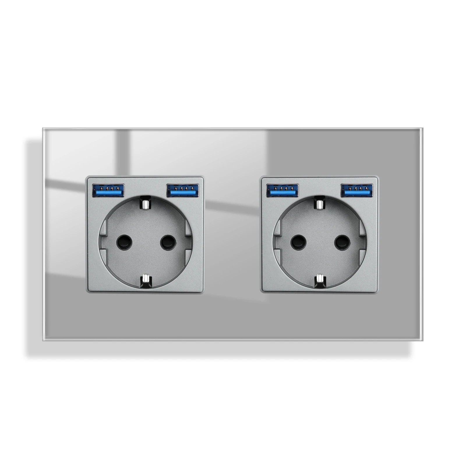 

Розетка европейского стандарта, розетка с USB-портом для зарядки и серой стеклянной панелью типа C 2,1 А, 86 мм * 86 мм, 220-250 В, 16 А, настенная розетка