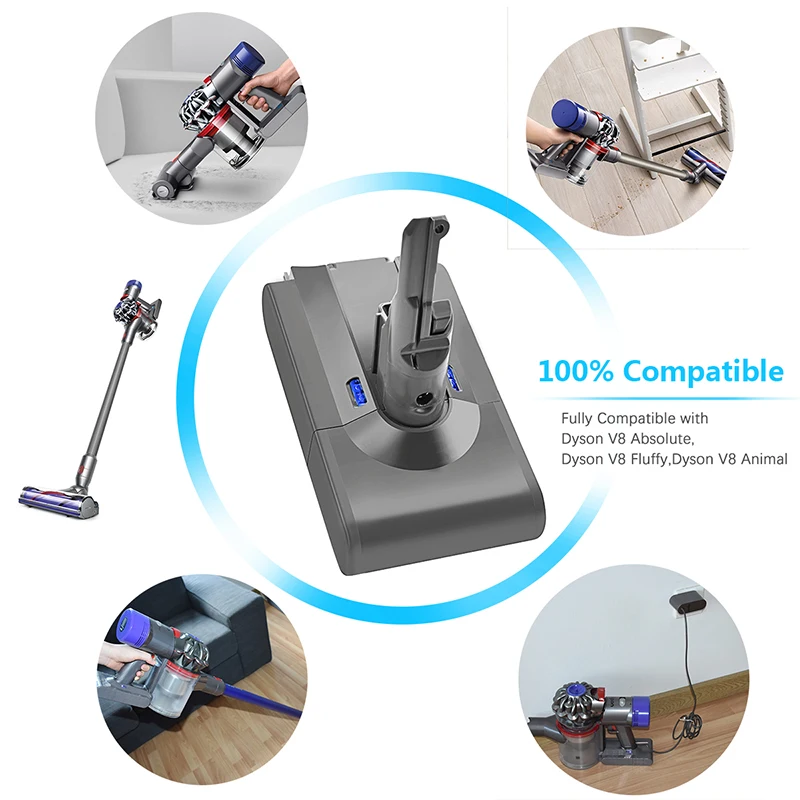Аккумулятор Powtree 21 6 вольт 4/6000 мАч для пылесоса Dyson V8 литий-ионный аккумулятор 18650 |
