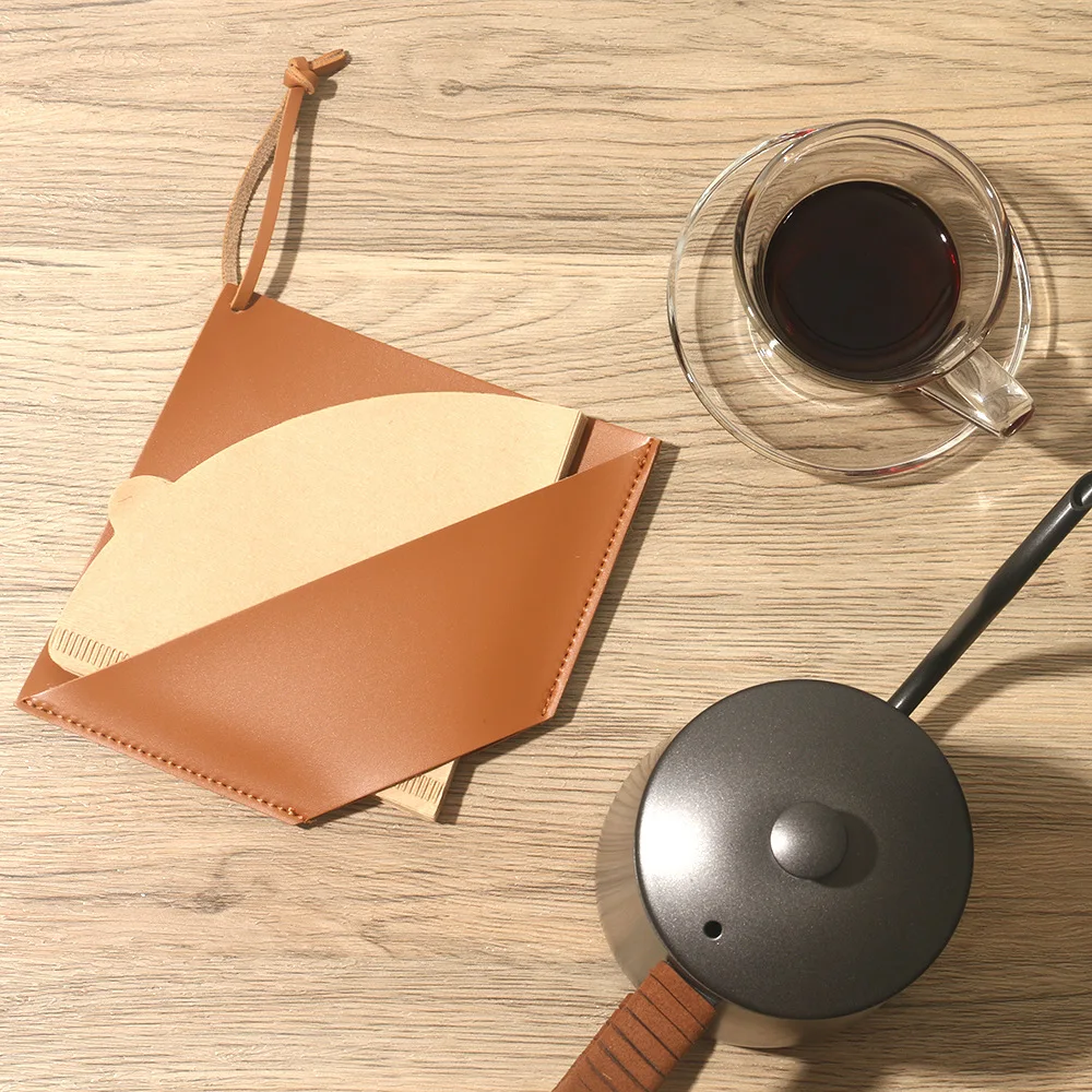 

Кожаный держатель для бумаги с фильтром для кофе, сумка для хранения салфеток для кофе, инструменты для бариста, аксессуары для кофе, стойка-диспенсер для фильтров для кафе