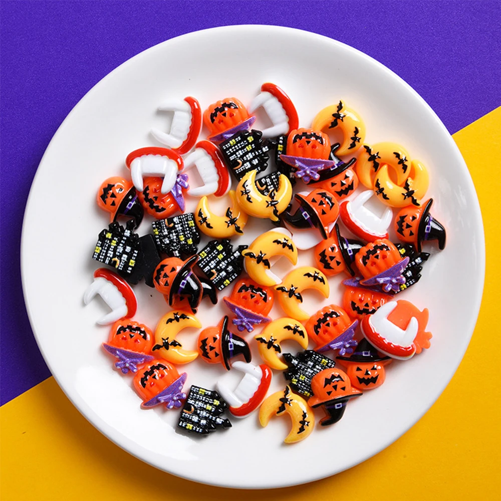 10 шт. новый Хэллоуин летучая мышь луна серии смоляные кабошоны с плоской задней