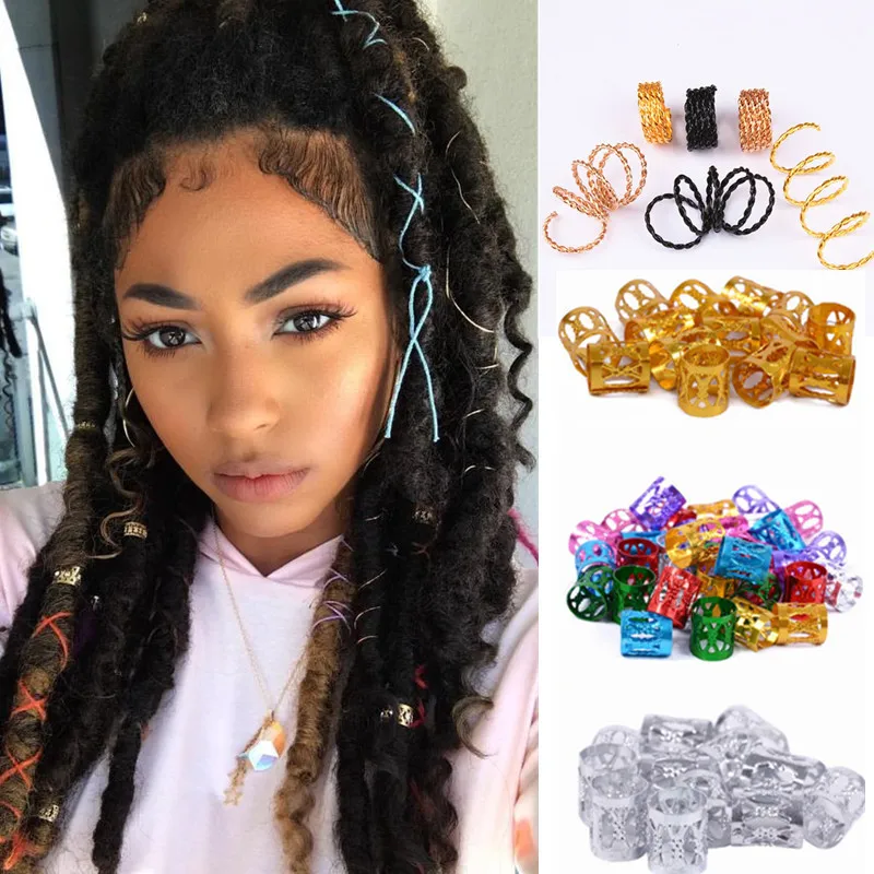 

10/100 Pcs Silver Gold Black Hair Braid Dread Dreadlock Beads Cuffs Clips Scaling Metal Spring Tube Ring for Hair Accessories