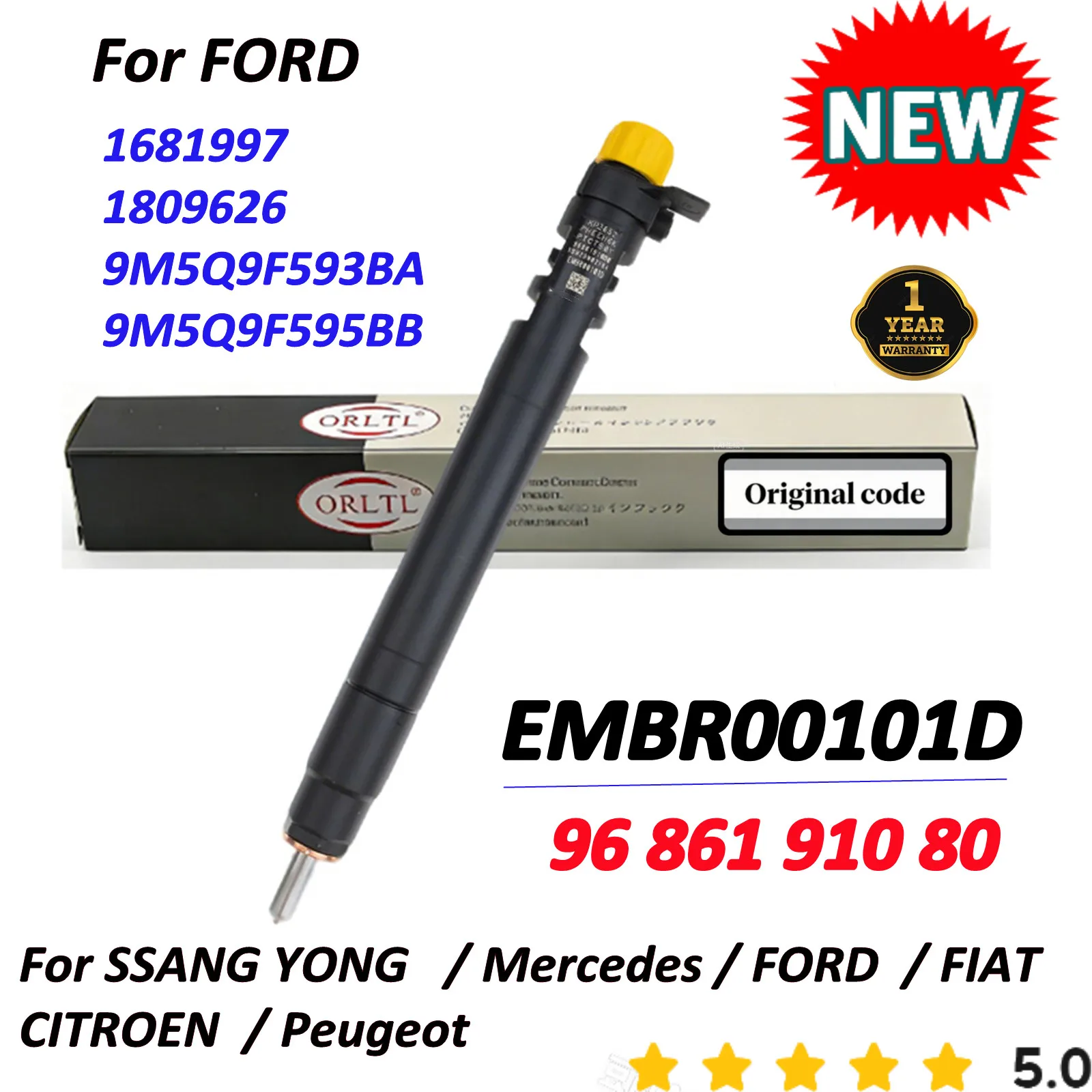 Фото Новый дизельный инжектор EMBR00101D 9686191080 для FORD 1681997 1809626 9M5Q9F593BA 9M5Q9F595BB, FIAT, CITROEN, Peugeot, SSANG YONG №1
