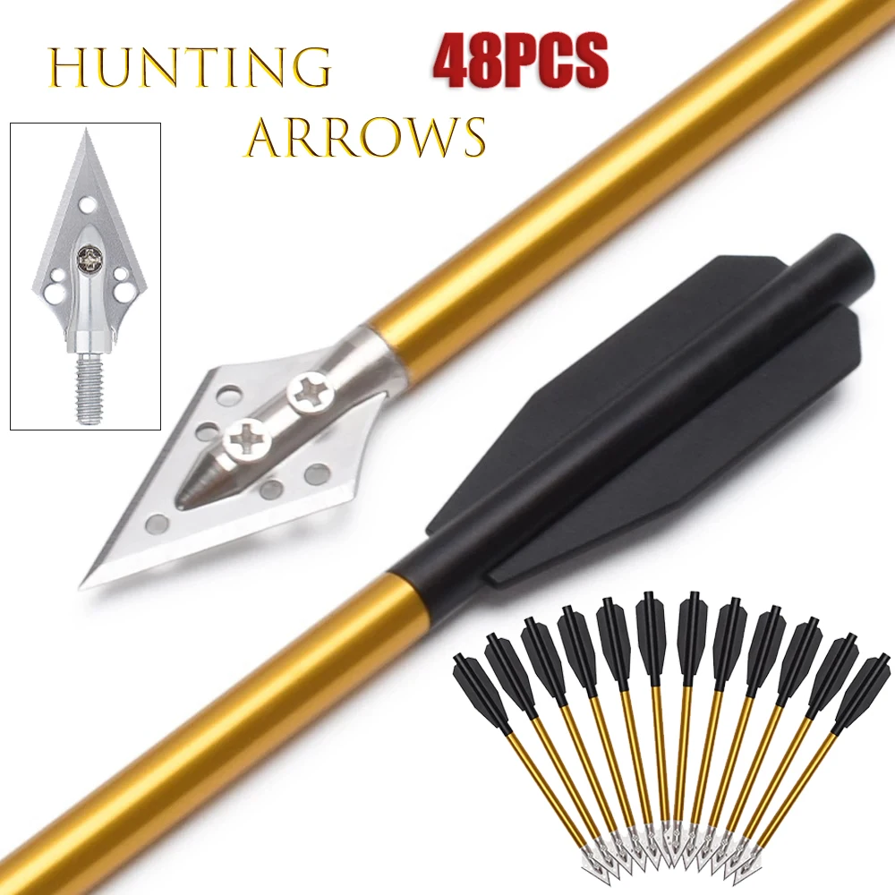 

6/12/24/36/48 Pcs 6.55 Inch Crossbow Arrow Professional Hunting Bow Archery Aluminum Tip Bolt Arrows for Recurve Bows 50-80 Lbs