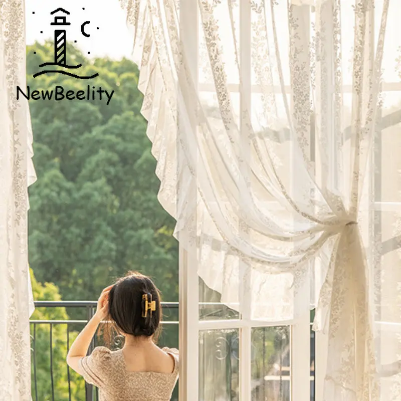 

Transparent Light Is Not Transparent Ins Wind French Vintage Lace White Window Screen Curtains for Living Dining Room Bedroom