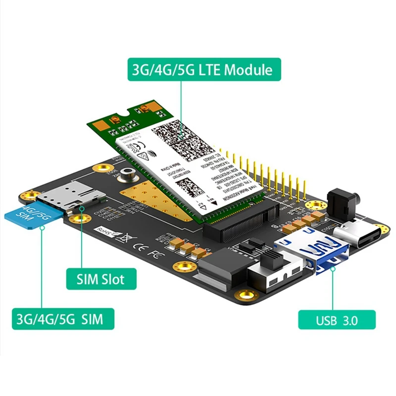 База 4G/5G HAT M.2 B Key To USB3.0 Карта расширения со слотом для SIM-карты Raspberry Pi 5 RM500Q RM500U GM800