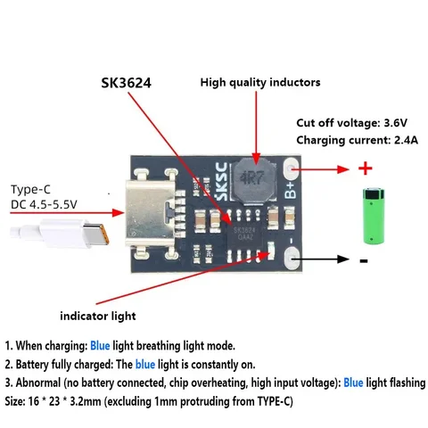 SK3624 1S 3, 2 В 3, 6 В литий-железо-фосфатная зарядная плата 2, 4 А модуль быстрого зарядного устройства