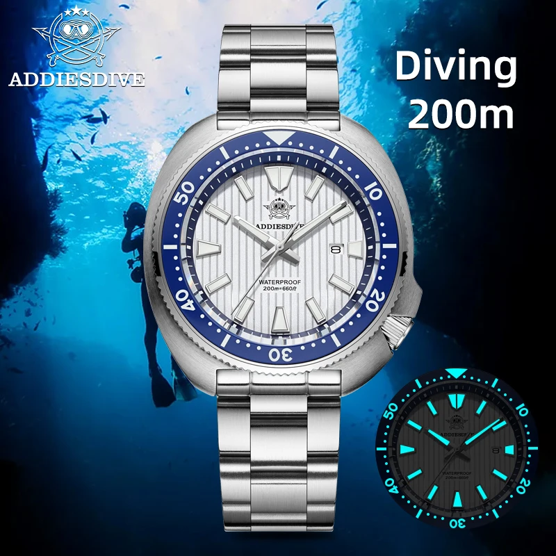 Фото ADDIESDIVE НОВЫЕ водонепроницаемые часы для мужчин, роскошные кварцевые часы из нержавеющей стали с сапфировым стеклом, суперсветящиеся, AD2507 reloj hombre №1