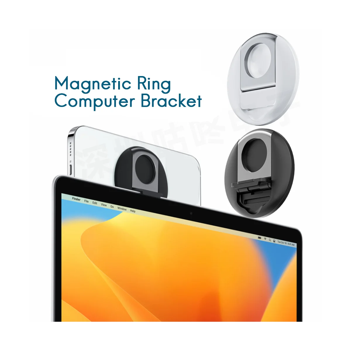 

Magnetic Mobile Phone Holder for MacBook for MagSafe Continuity Camera Mount Round Ring Support Kickstand White