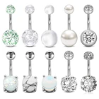 Женское кольцо для пупка из хирургической нержавеющей стали, с жемчугом 14 г