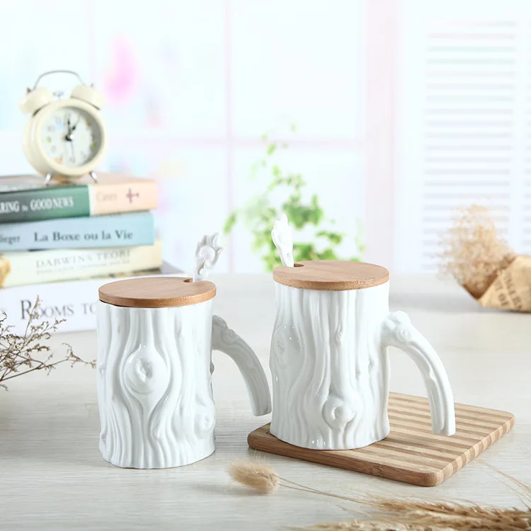 

Modern Style Creative White Tree Head Mug Fashion Large Capacity Water Cup with Cover Office Coffee Cup