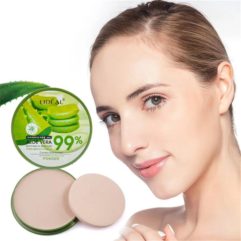 

New 99% Aloe Vera Moisturizing Smooth Foundation Pressed Powder Makeup Concealer Pores Cover Whitening Brighten Face Powder