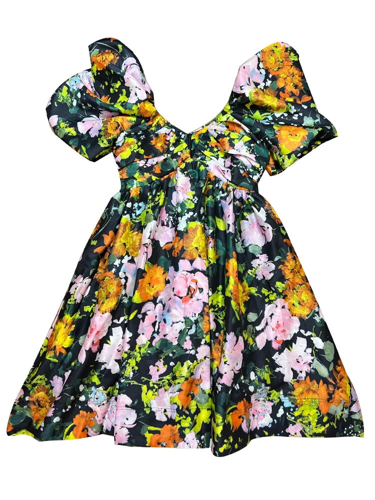 

Женское повседневное мини-платье SEQINYY, модельное винтажное платье в стиле High Street с пышными рукавами и цветочным принтом, новинка весны-лета