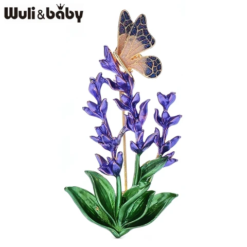 Броши Wuli&baby с лавандой и бабочкой