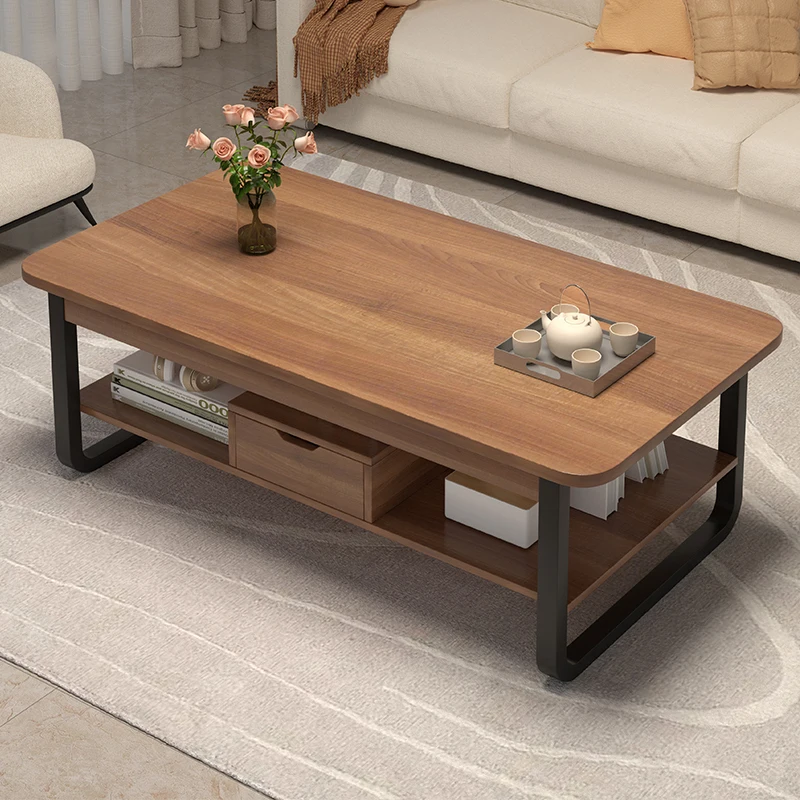

Natural Wood Coffee Table Storage Rectangle Steel Legs Black Writing Office Coffee Tables Living Room TV Couchtische Home Decor