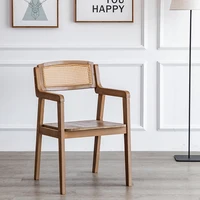 Armrest Nordic Dining Chairs Rattan Comfortable Ergonomic Lounge Dining Chairs Wood Leg Designer Sillas De Comedor Furniture