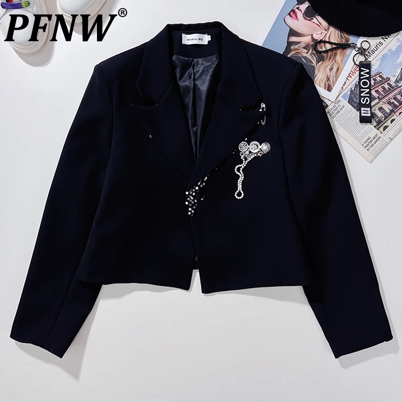 

PFNW нишевый дизайн, модный мужской повседневный костюм, пальто, мужской блейзер с вышивкой и блестками, винтажный шикарный корейский стиль, Новинка осени 2023, топы 28W1381