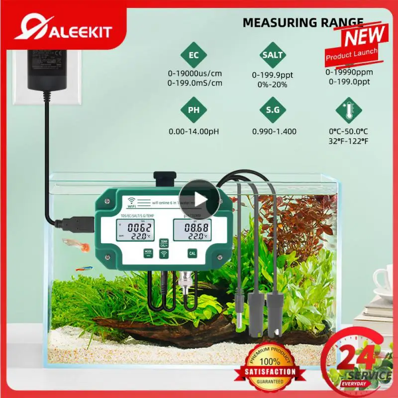 

Eu Us Uk Ph Tds Ec Sg Salt Temp Monitor App Control Smart Water Quality Detector Meter 6 In 1 With Adapter Plug Tuya New