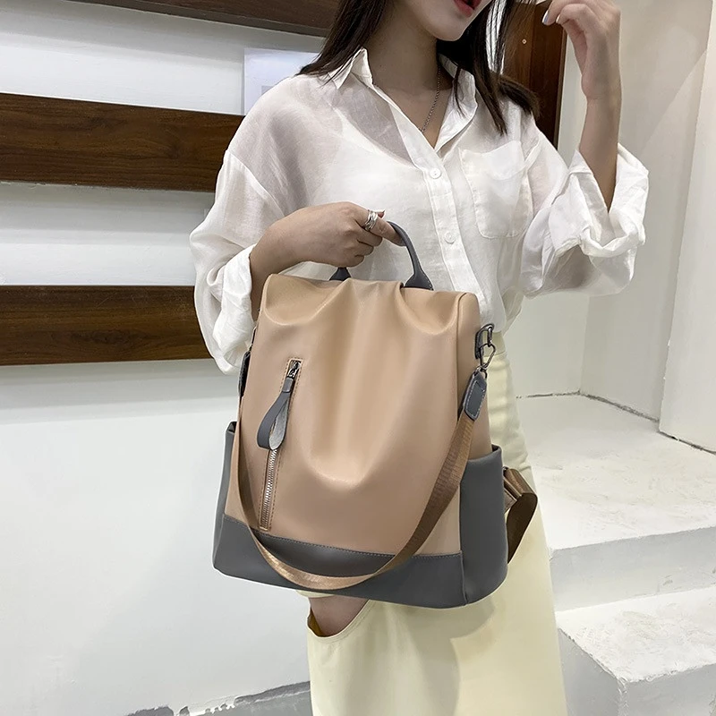 

Waterproof Oxford Cloth Stitching Women's Backpack Anti-theft Back Zipper Girls Schoolbag Casual Travel Single Shoulder Backpack