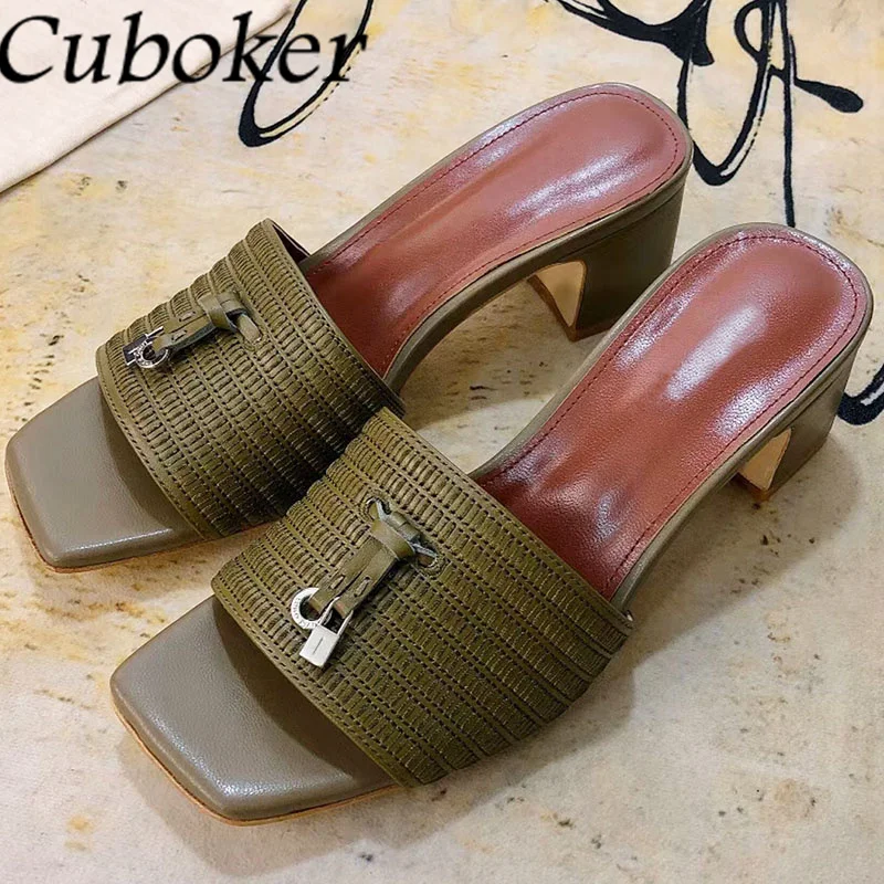 Женские мюли на квадратном каблуке летние туфли из искусственной кожи с открытым