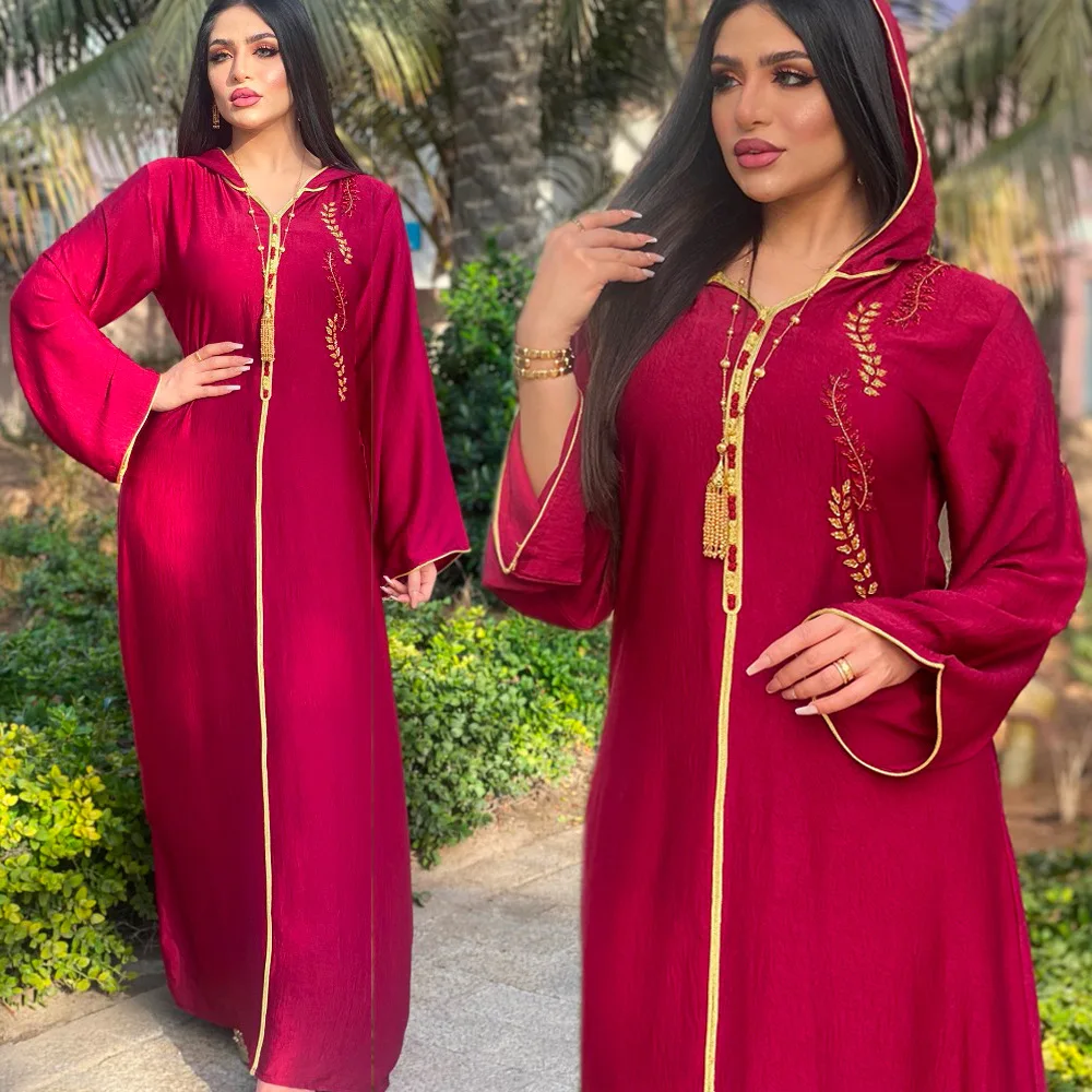Мусульманское платье-Абая с капюшоном для женщин Ближний Восток Арабский Дубай Абая марокканский кафтан Золотая лента ислам одежда Кафтан ...